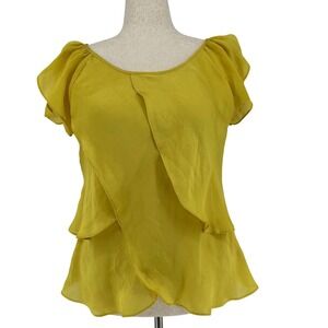 Violet & Claire Womens Blouse L‎ Yellow Layered Ruffle Flutter Sleeve Romantic